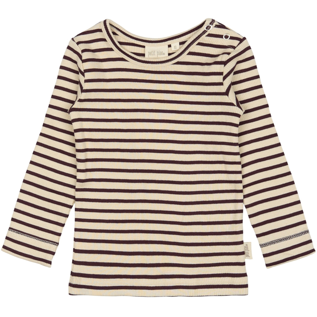 PETIT PIAO T-shirt L/S Modal Striped Langærmet bluse Dark Grape/off white