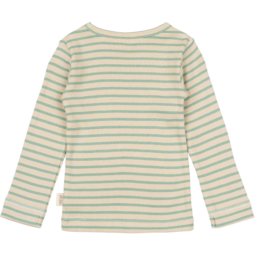 PETIT PIAO T-shirt L/S Modal Striped Langærmet bluse Granite Green/Dark Off White