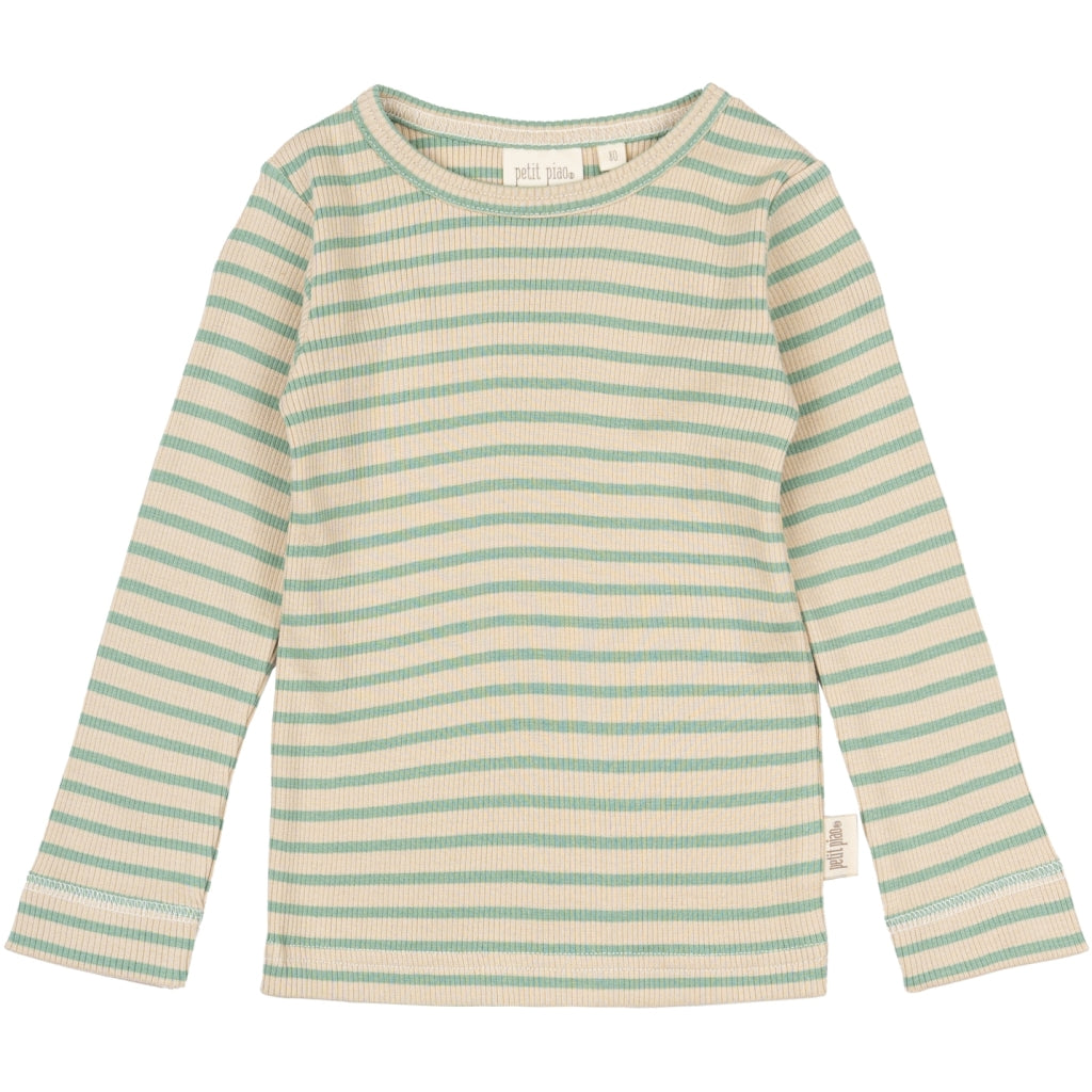 PETIT PIAO T-shirt L/S Modal Striped Langærmet bluse Granite Green/Dark Off White