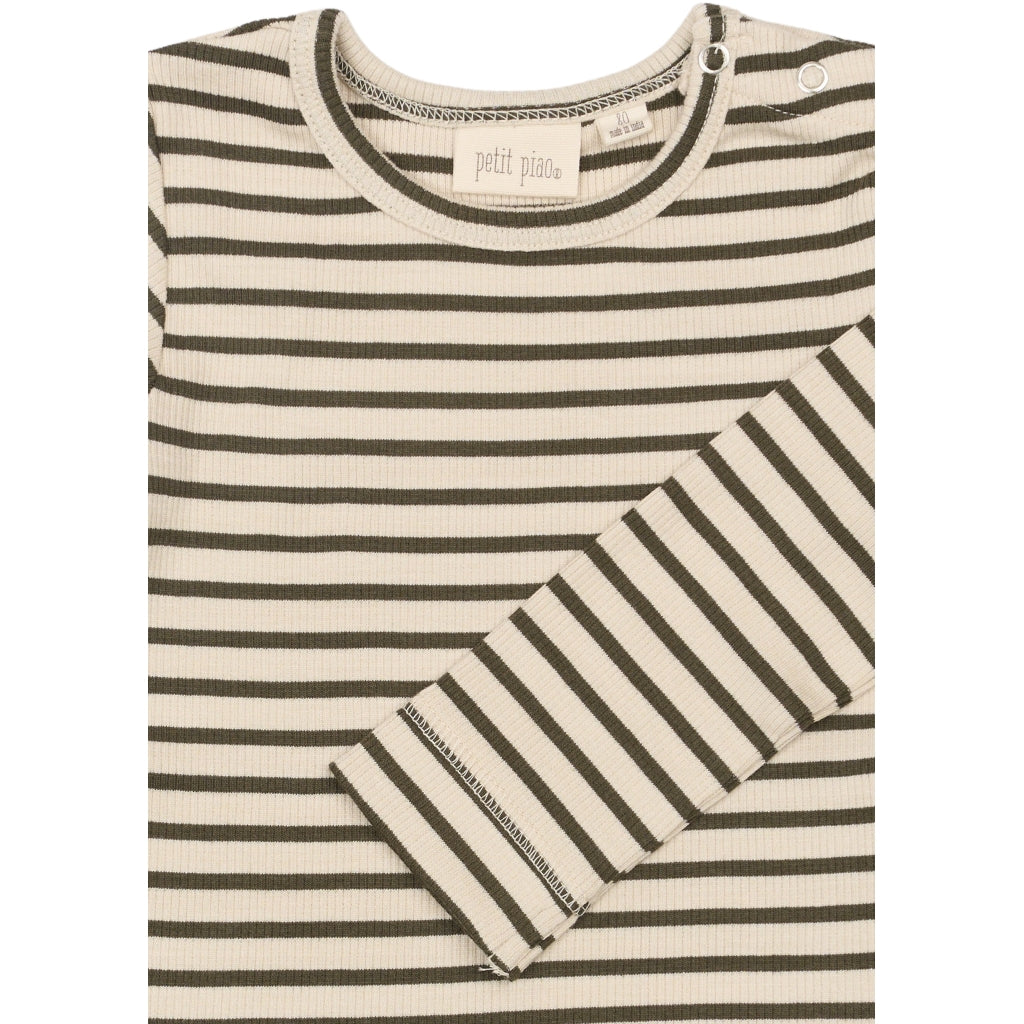 PETIT PIAO T-shirt L/S Modal Striped Langærmet bluse Green leaf/off white