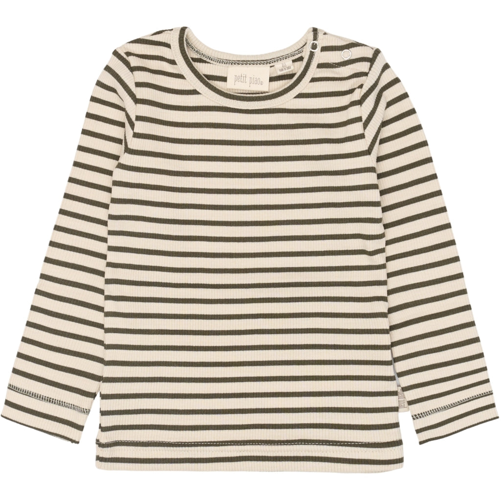 PETIT PIAO T-shirt L/S Modal Striped Langærmet bluse Green leaf/off white