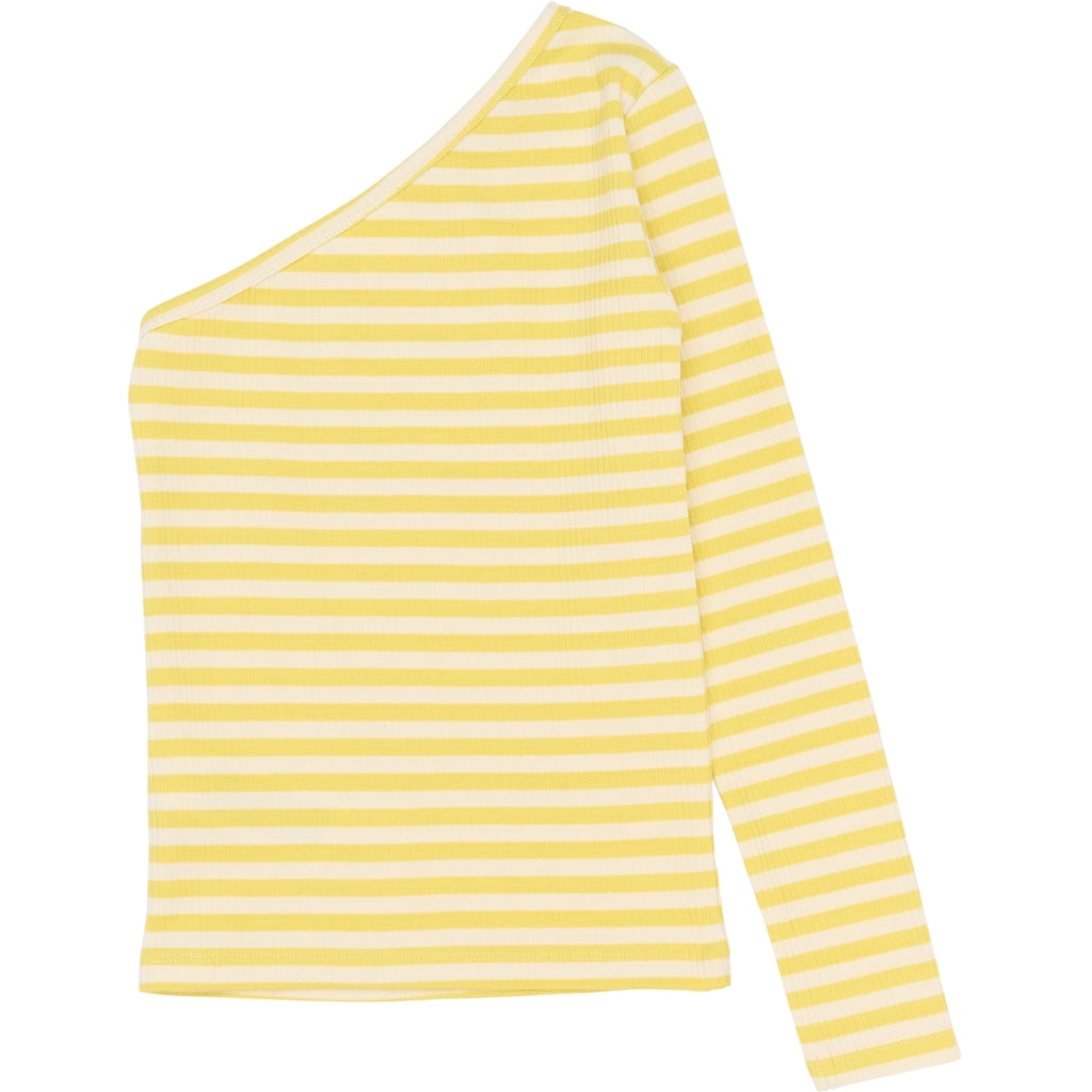 THE NEW TNMoore One Shoulder Langærmet Rib Bluse Langærmet bluse Dusky Citron Striped