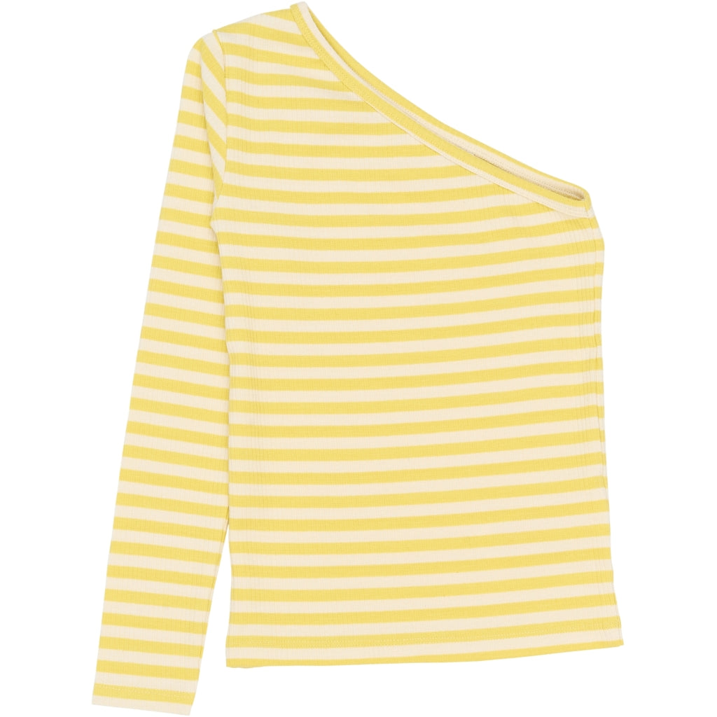 THE NEW TNMoore One Shoulder Langærmet Rib Bluse Langærmet bluse Dusky Citron Striped