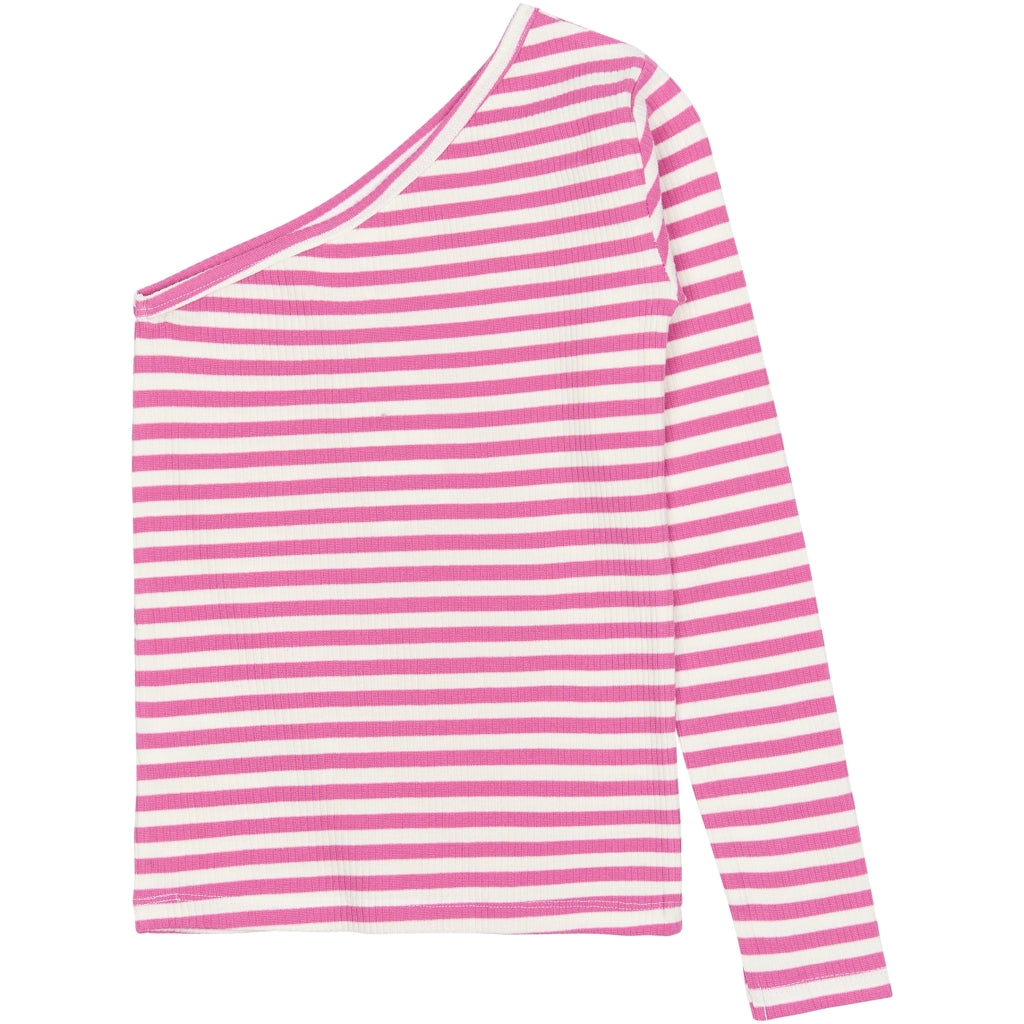 THE NEW TNMoore One Shoulder Rib Bluse Langærmet bluse Ibis Rose Striped