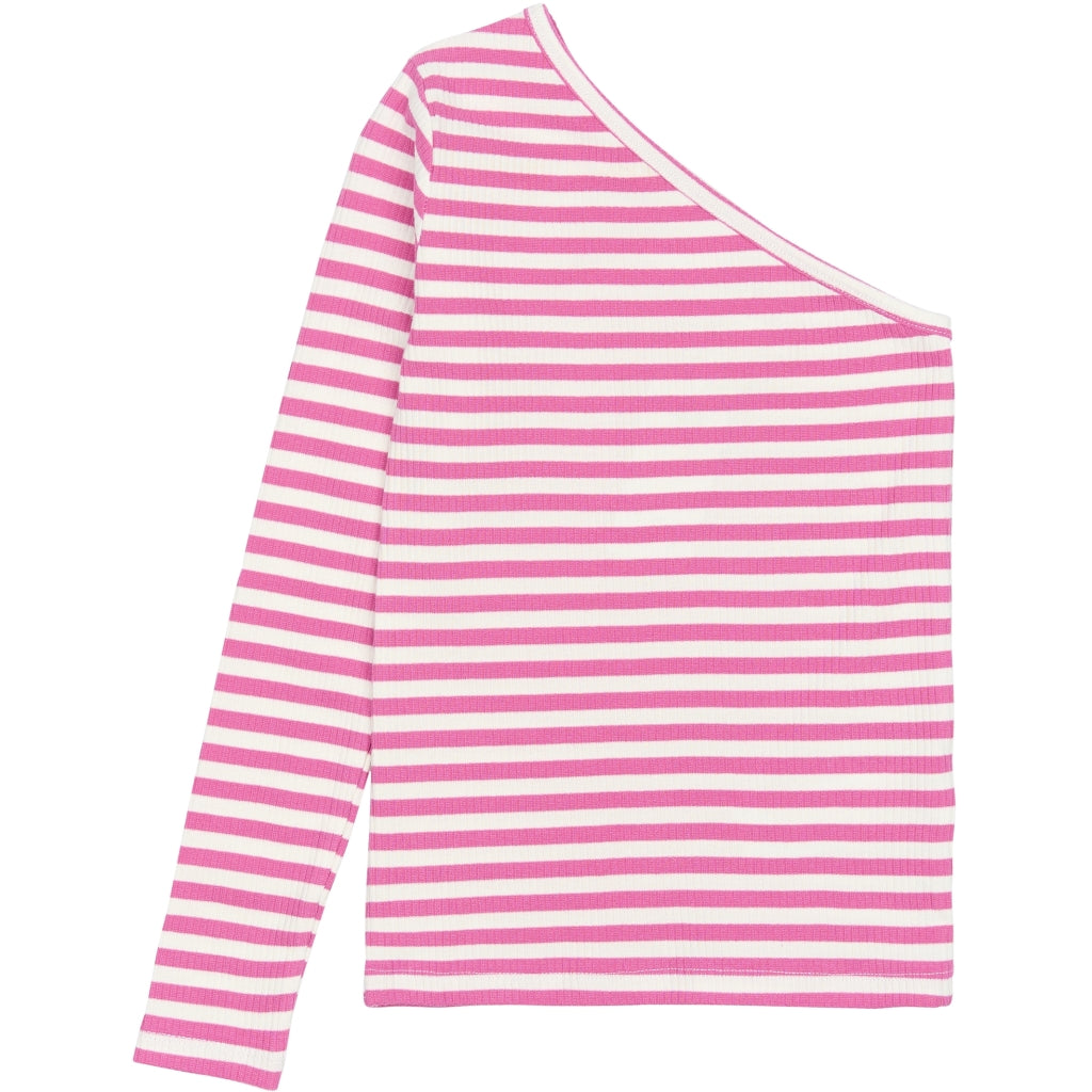 THE NEW TNMoore One Shoulder Rib Bluse Langærmet bluse Ibis Rose Striped