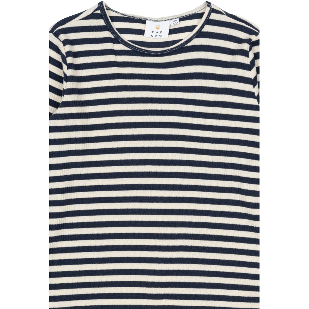 THE NEW TNMoore Unisex Langærmet Rib Bluse Langærmet bluse Mood Indigo Striped