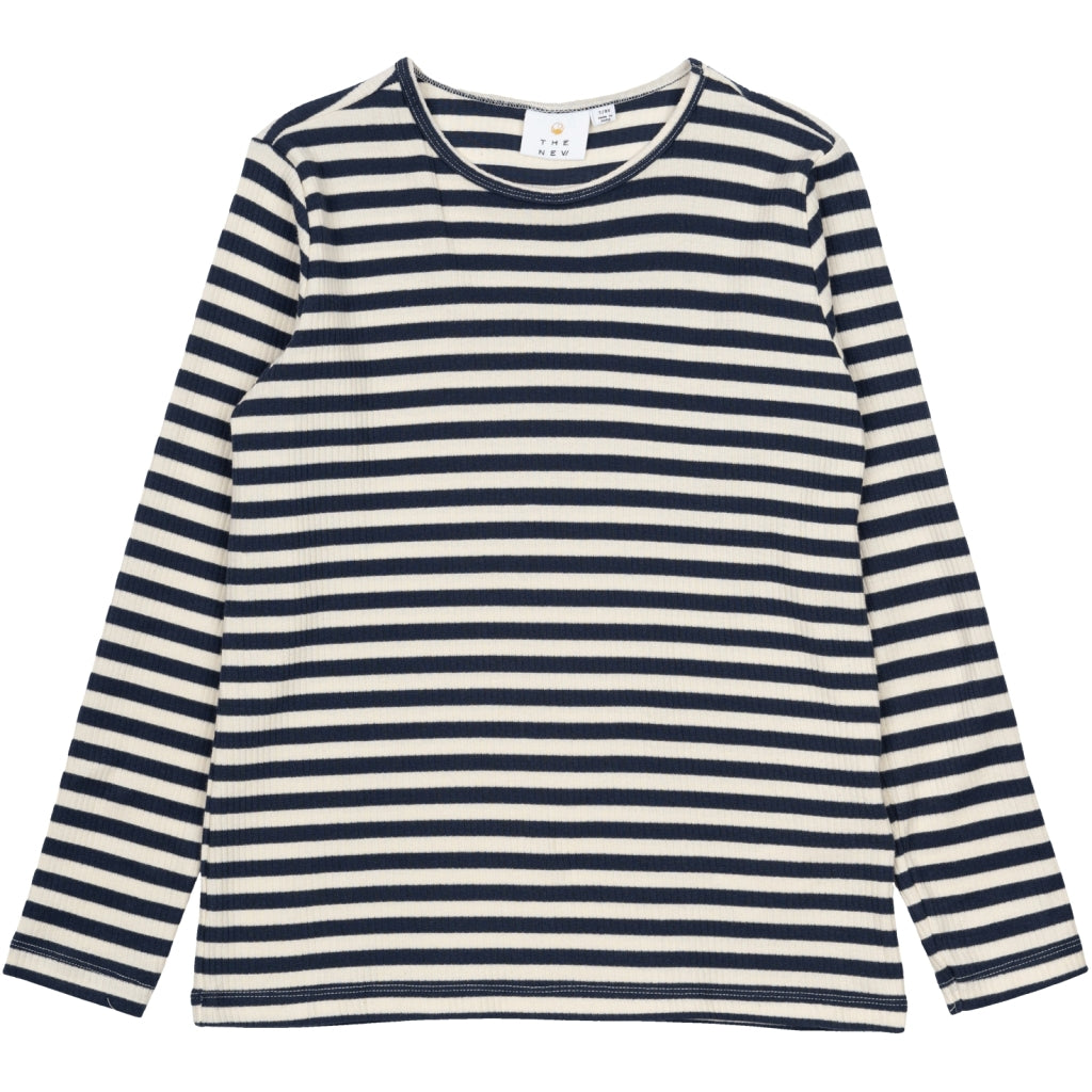 THE NEW TNMoore Unisex Langærmet Rib Bluse Langærmet bluse Mood Indigo Striped