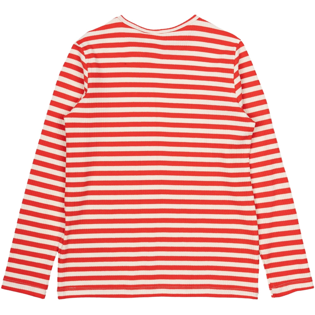 THE NEW TNMoore Unisex Langærmet Rib Bluse Langærmet bluse Poppy Red Striped