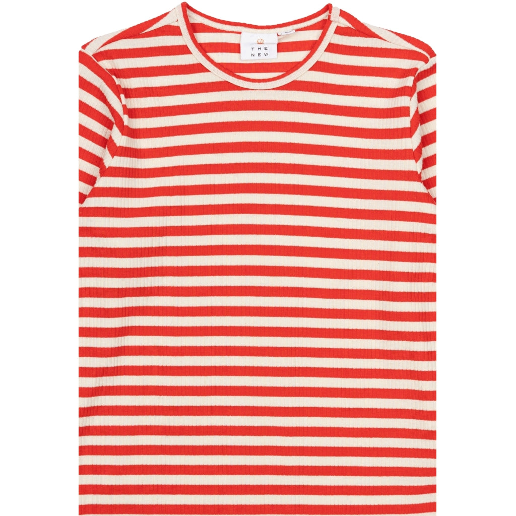 THE NEW TNMoore Unisex Langærmet Rib Bluse Langærmet bluse Poppy Red Striped