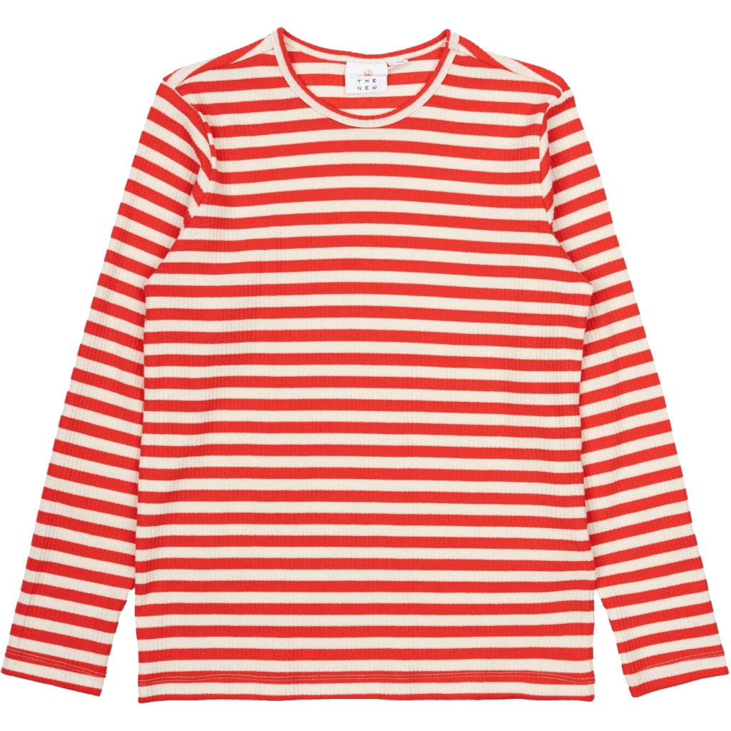 THE NEW TNMoore Unisex Langærmet Rib Bluse Langærmet bluse Poppy Red Striped