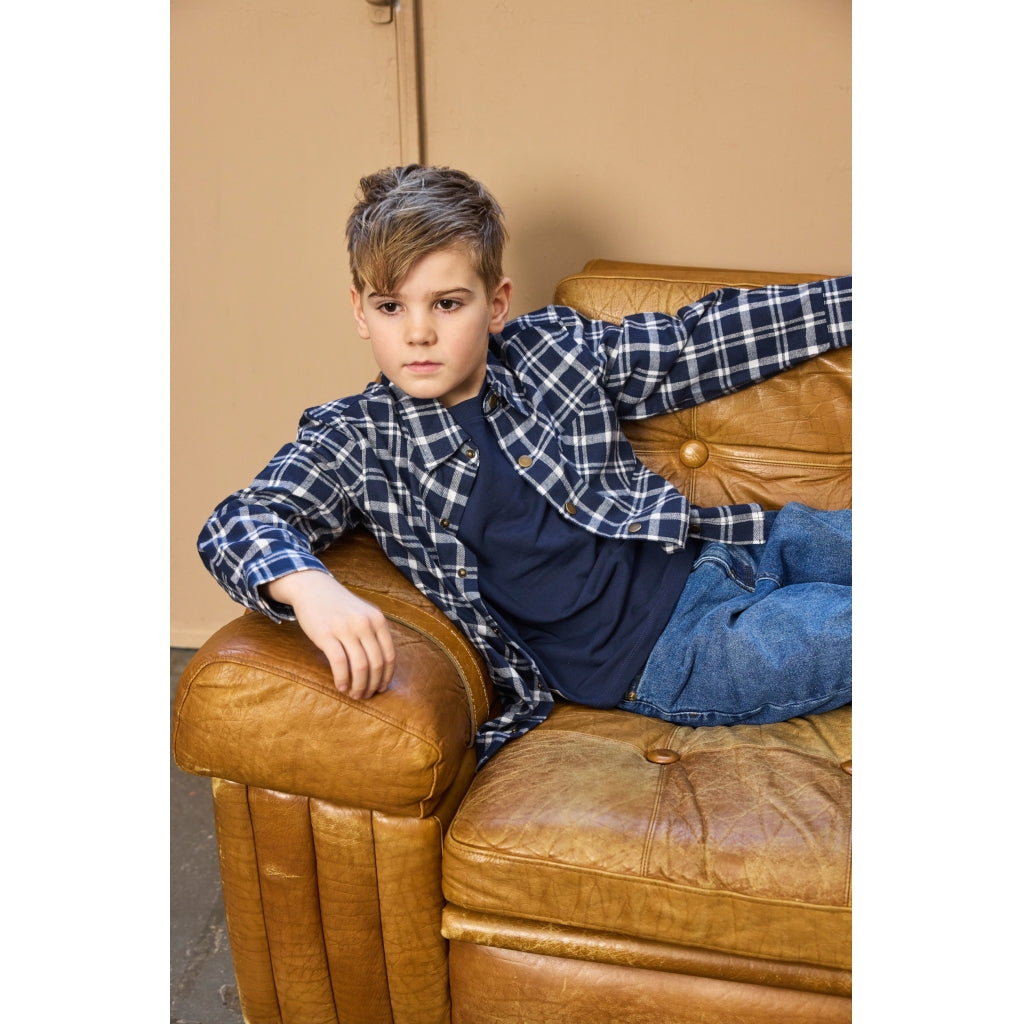 THE NEW TNRonan Oversize Længærmet Flannel Skjorte Skjorter Navy Blazer Check