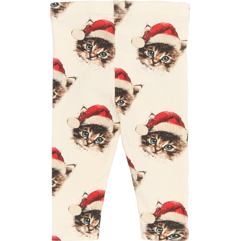 THE NEW SIBLINGS TNSBHoliday Rib Leggings Leggings Gardenia Cat AOP