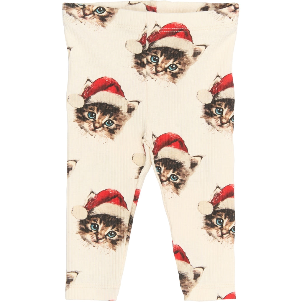 THE NEW SIBLINGS TNSBHoliday Rib Leggings Leggings Gardenia Cat AOP