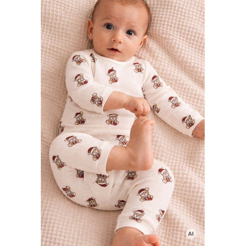 THE NEW SIBLINGS TNSBHoliday Teddy Rib Leggings Leggings Gardenia AOP