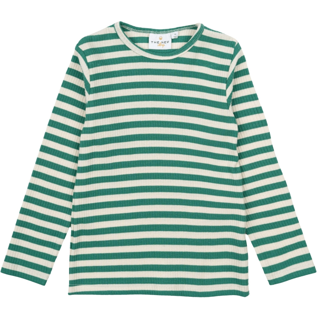 THE NEW SIBLINGS TNSTFro Unisex Langærmet Rib Bluse Langærmet bluse Bottle Green Striped