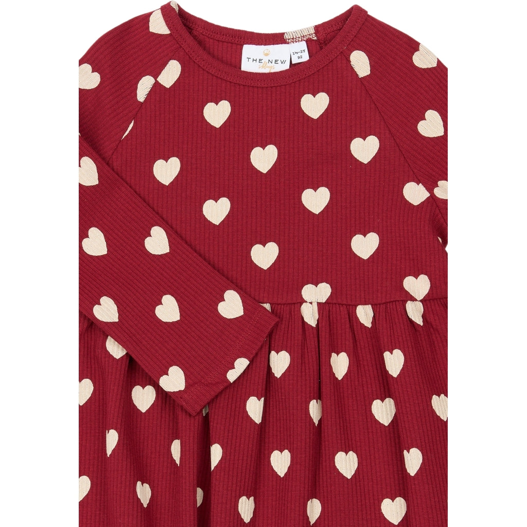 THE NEW SIBLINGS TNSTHoliday Red Heart Langærmet Loose Rib Kjole Kjoler Rio Red AOP TN