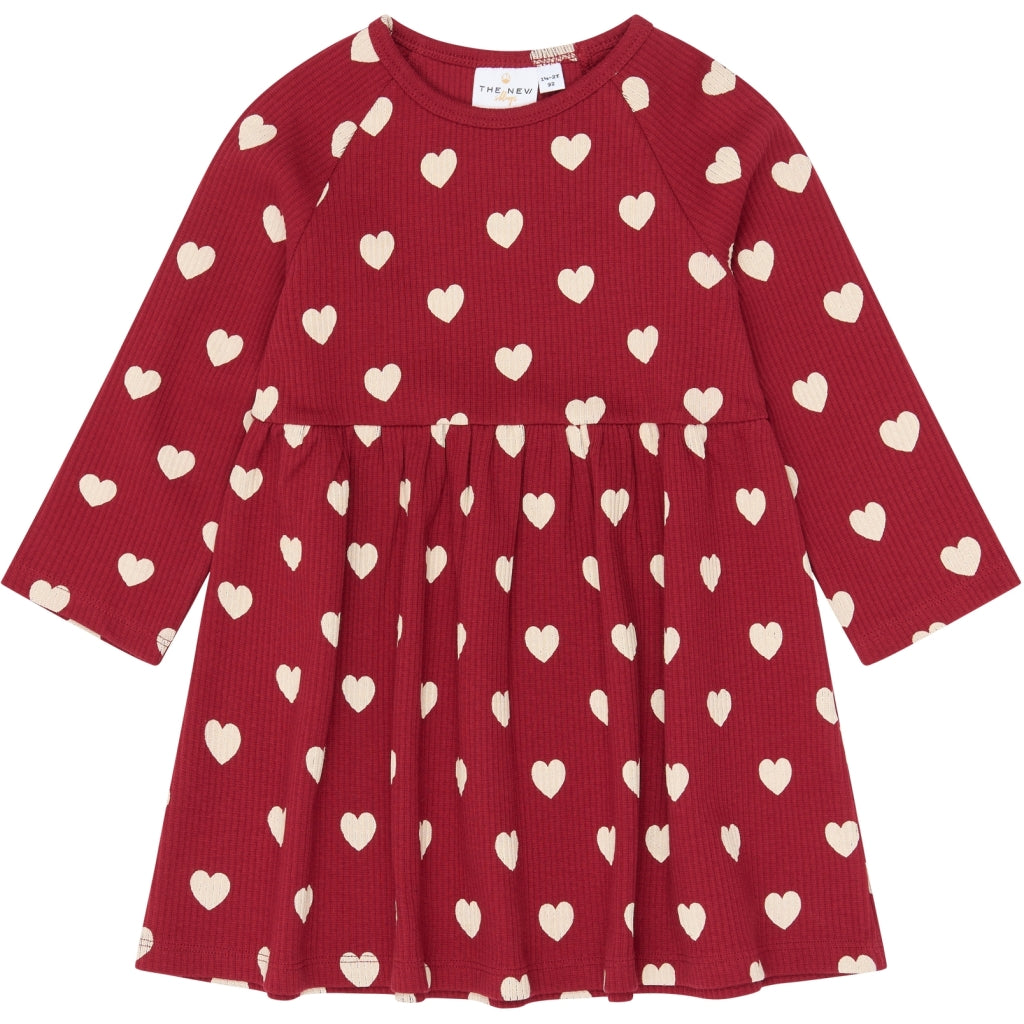 THE NEW SIBLINGS TNSTHoliday Red Heart Langærmet Loose Rib Kjole Kjoler Rio Red AOP TN