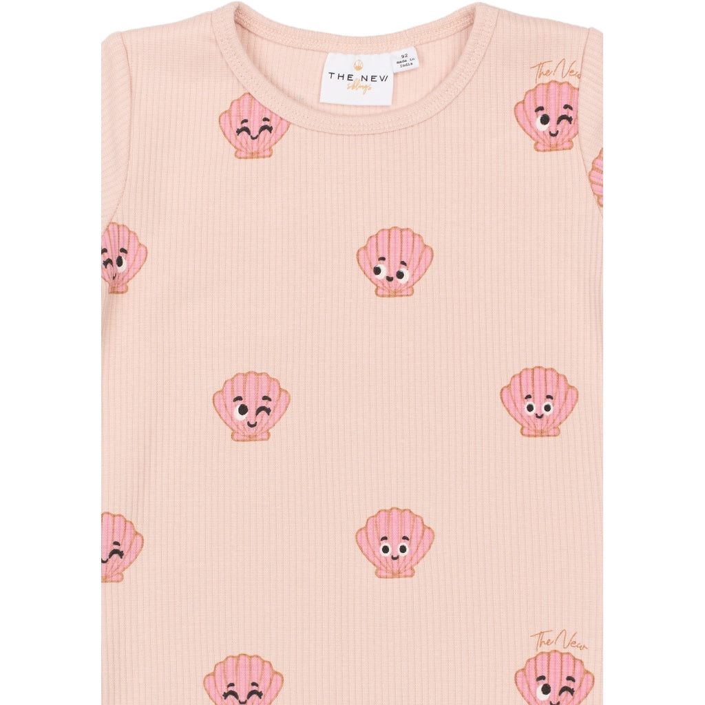 THE NEW SIBLINGS TNSTTinker Kortærmet Rib Bluse T-shirt Peach Whip AOP
