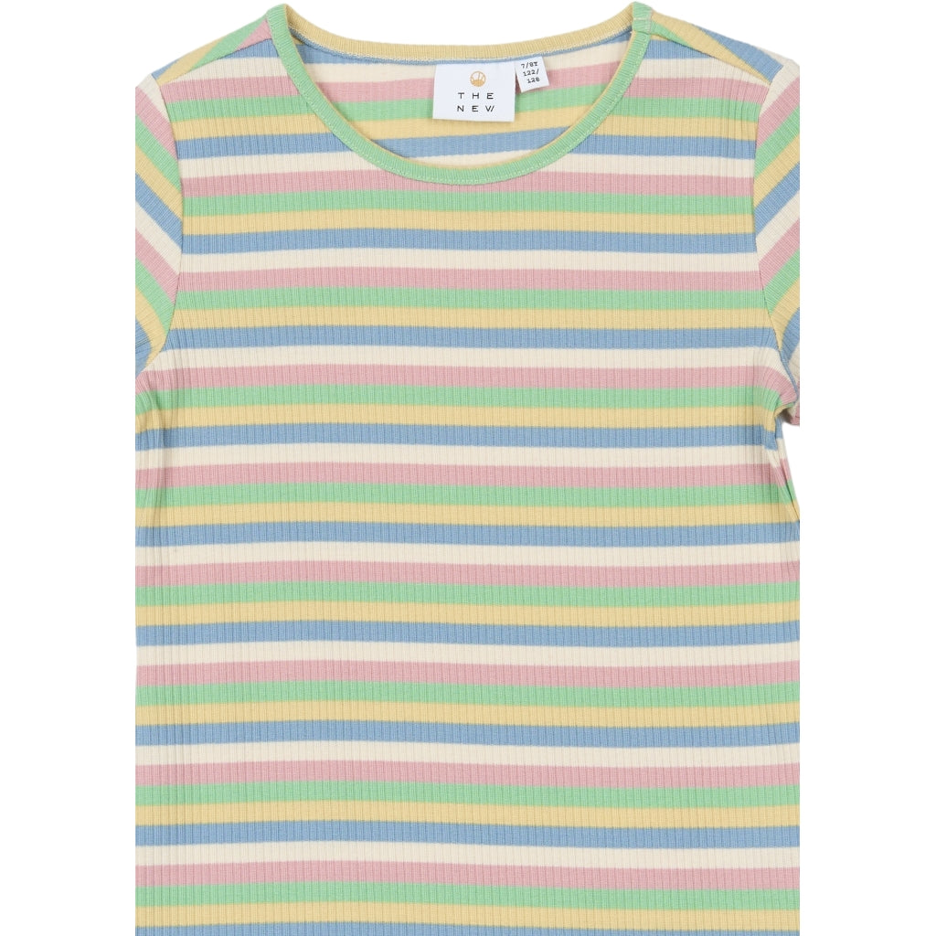 THE NEW TNStella Kortærmet Rib Bluse T-shirt Multi Striped