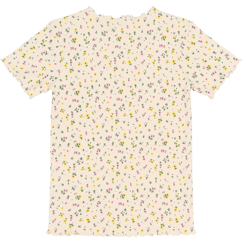 THE NEW TNSummer Kortærmet Rib Bluse T-shirt Gardenia AOP