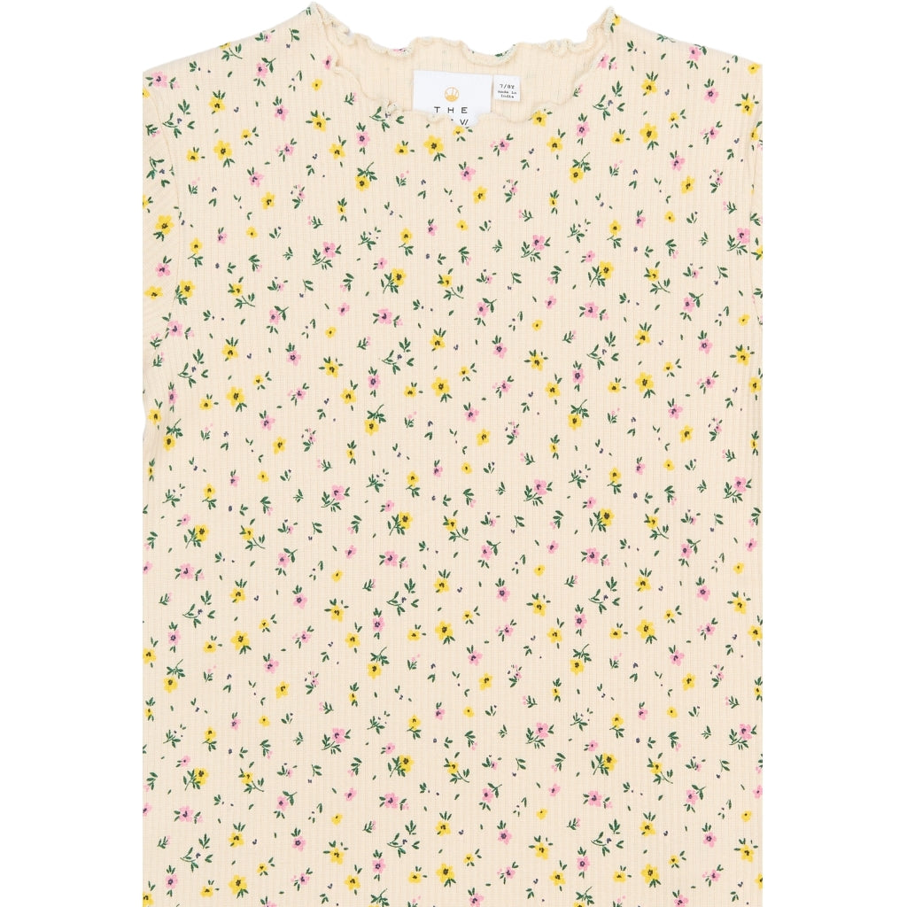 THE NEW TNSummer Kortærmet Rib Bluse T-shirt Gardenia AOP