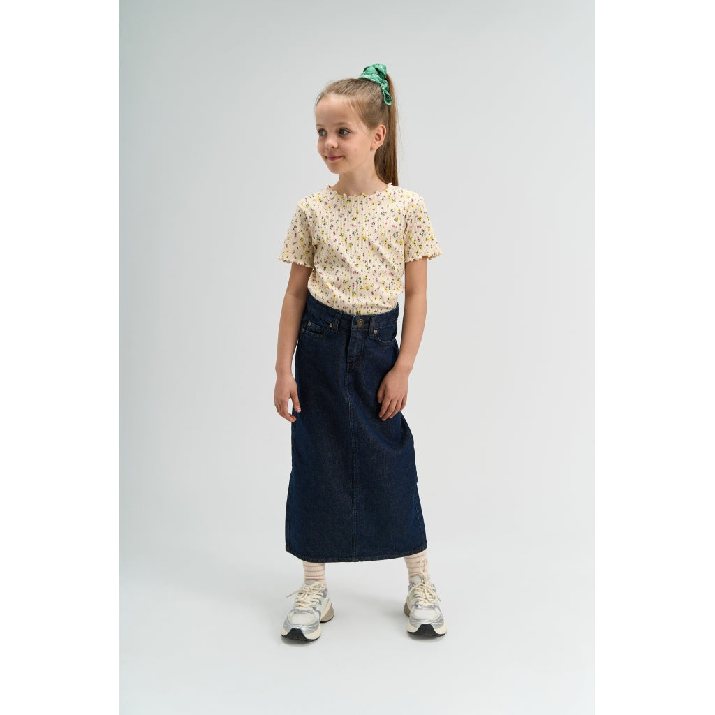THE NEW TNSummer Kortærmet Rib Bluse T-shirt Gardenia AOP
