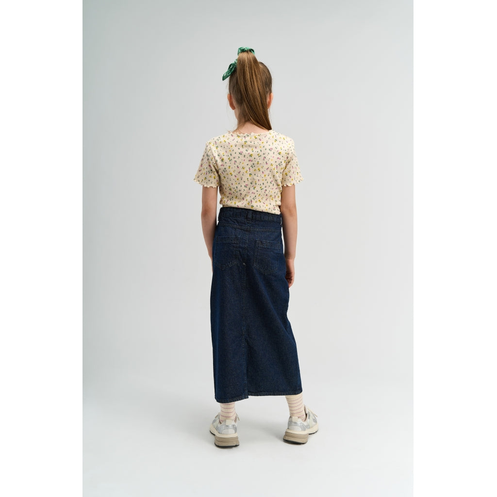 THE NEW TNSummer Kortærmet Rib Bluse T-shirt Gardenia AOP