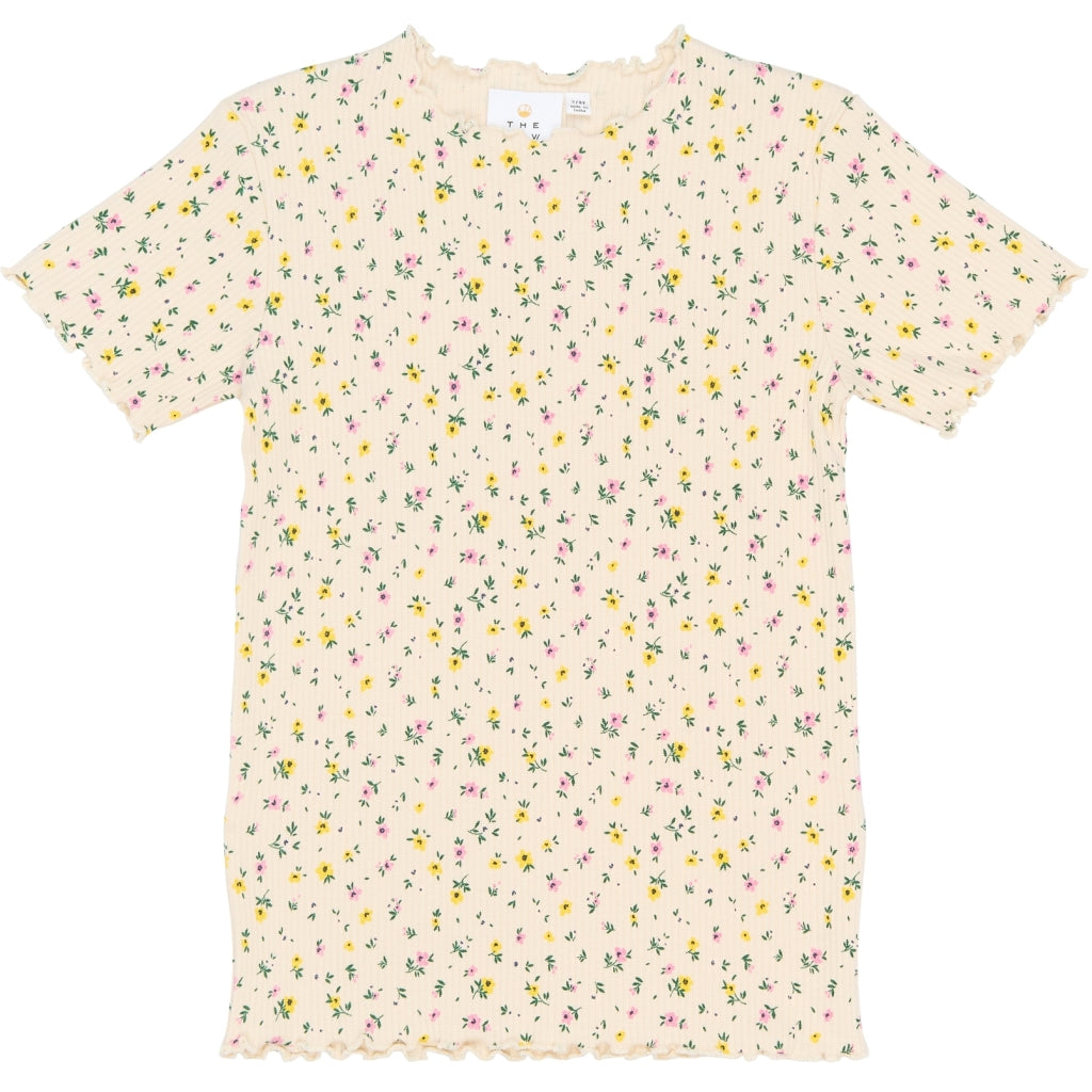 THE NEW TNSummer Kortærmet Rib Bluse T-shirt Gardenia AOP