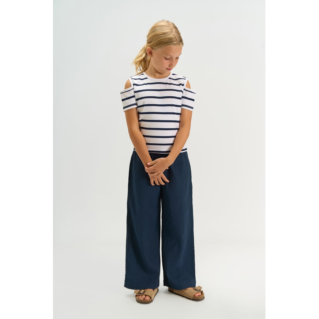 THE NEW TNTish Kortærmet Rib Bluse T-shirt Navy Blazer Striped