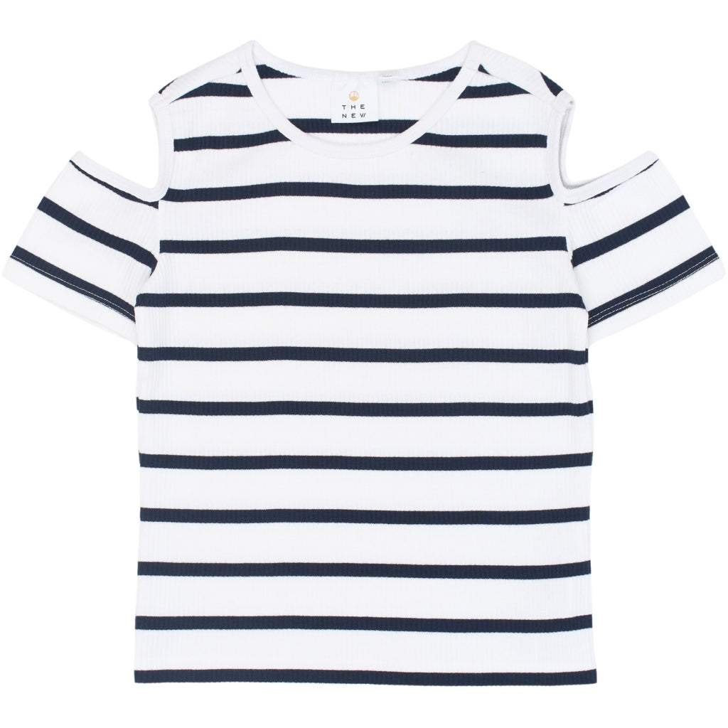 THE NEW TNTish Kortærmet Rib Bluse T-shirt Navy Blazer Striped