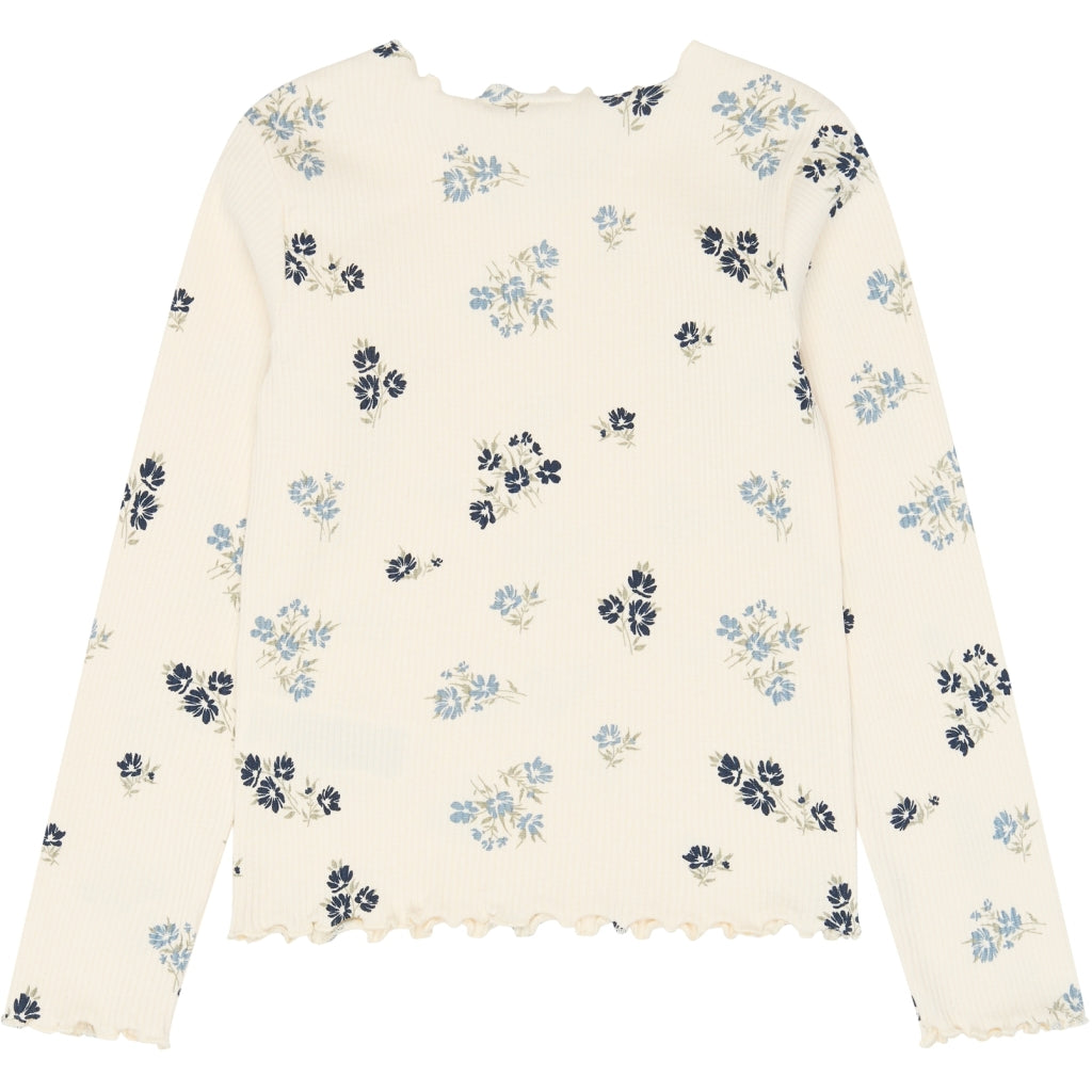 THE NEW TNValentina Long-Sleeved Rib Bluse Langærmet bluse Gardenia AOP