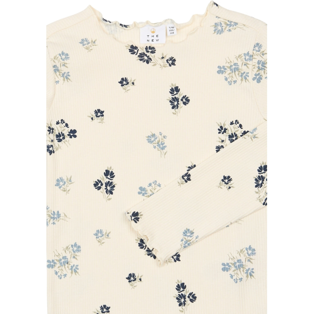 THE NEW TNValentina Long-Sleeved Rib Bluse Langærmet bluse Gardenia AOP