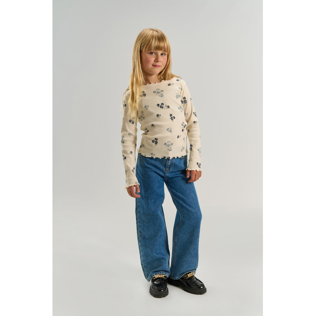 THE NEW TNValentina Long-Sleeved Rib Bluse Langærmet bluse Gardenia AOP