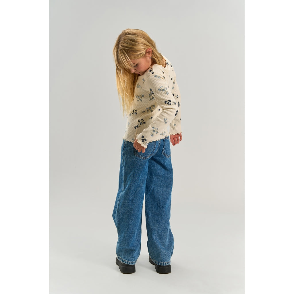THE NEW TNValentina Long-Sleeved Rib Bluse Langærmet bluse Gardenia AOP