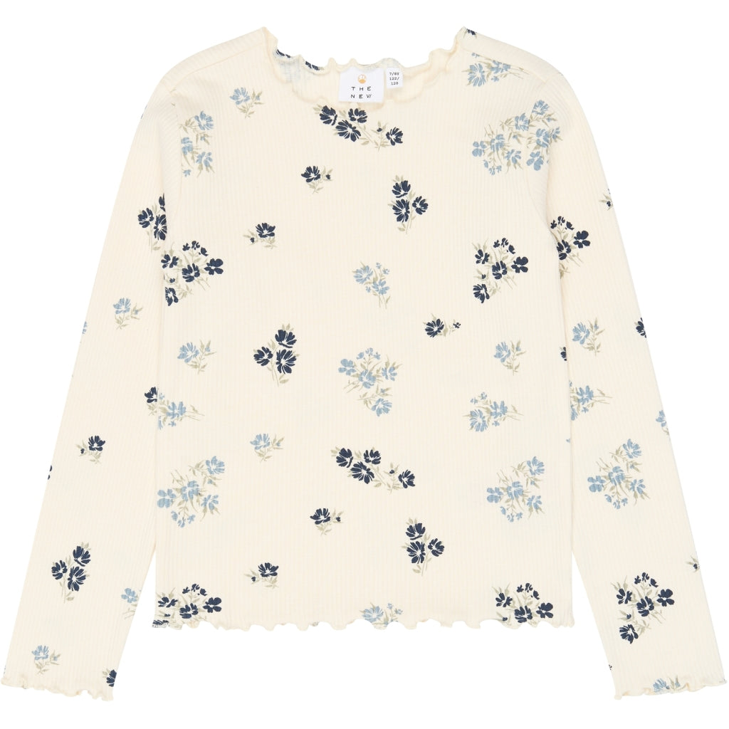 THE NEW TNValentina Long-Sleeved Rib Bluse Langærmet bluse Gardenia AOP