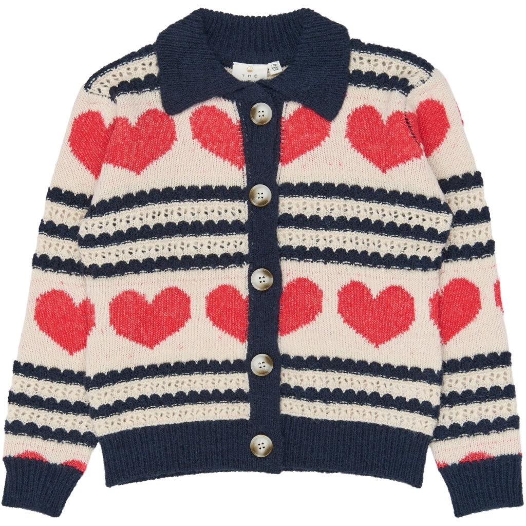 THE NEW TNVallie Jacquard Cardigan Strik Gardenia Striped