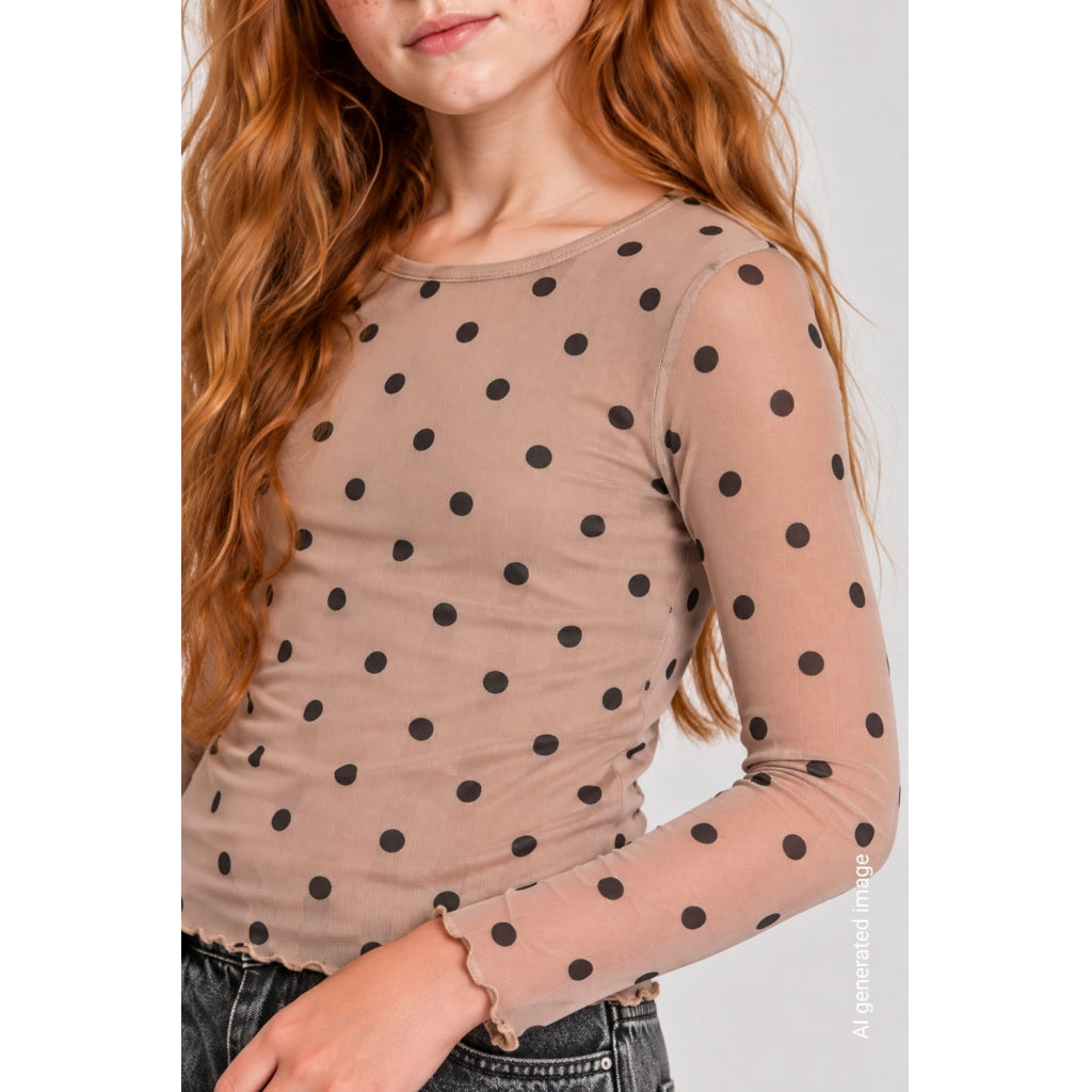 THE NEW TNVandelia Long-Sleeved Mesh Bluse Langærmet bluse Taupe Gray AOP TN