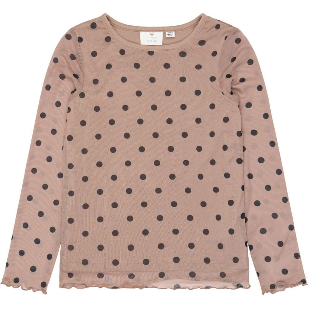 THE NEW TNVandelia Long-Sleeved Mesh Bluse Langærmet bluse Taupe Gray AOP TN