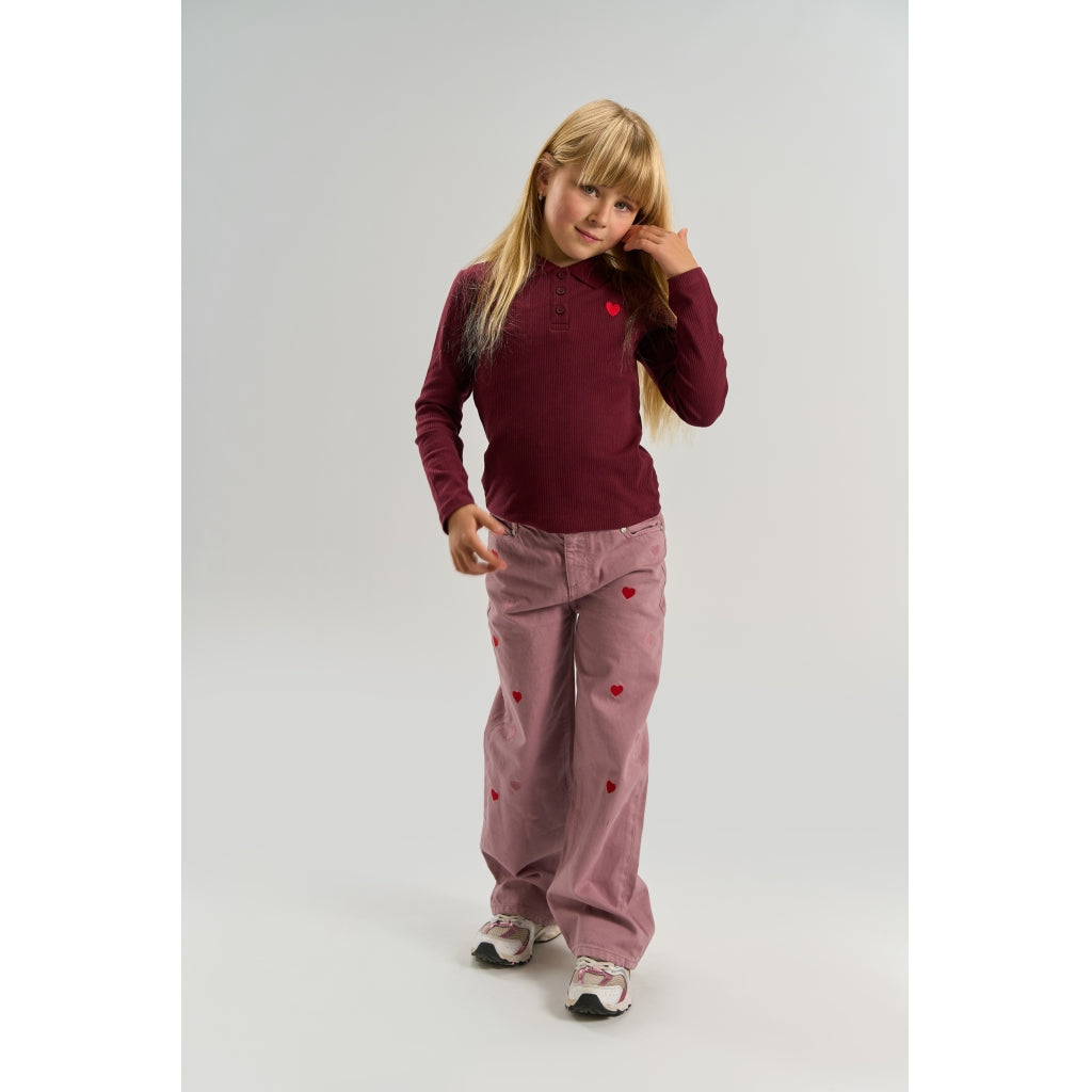THE NEW TNVarena Long-Sleeved Rib Polo Langærmet bluse Burgundy TN