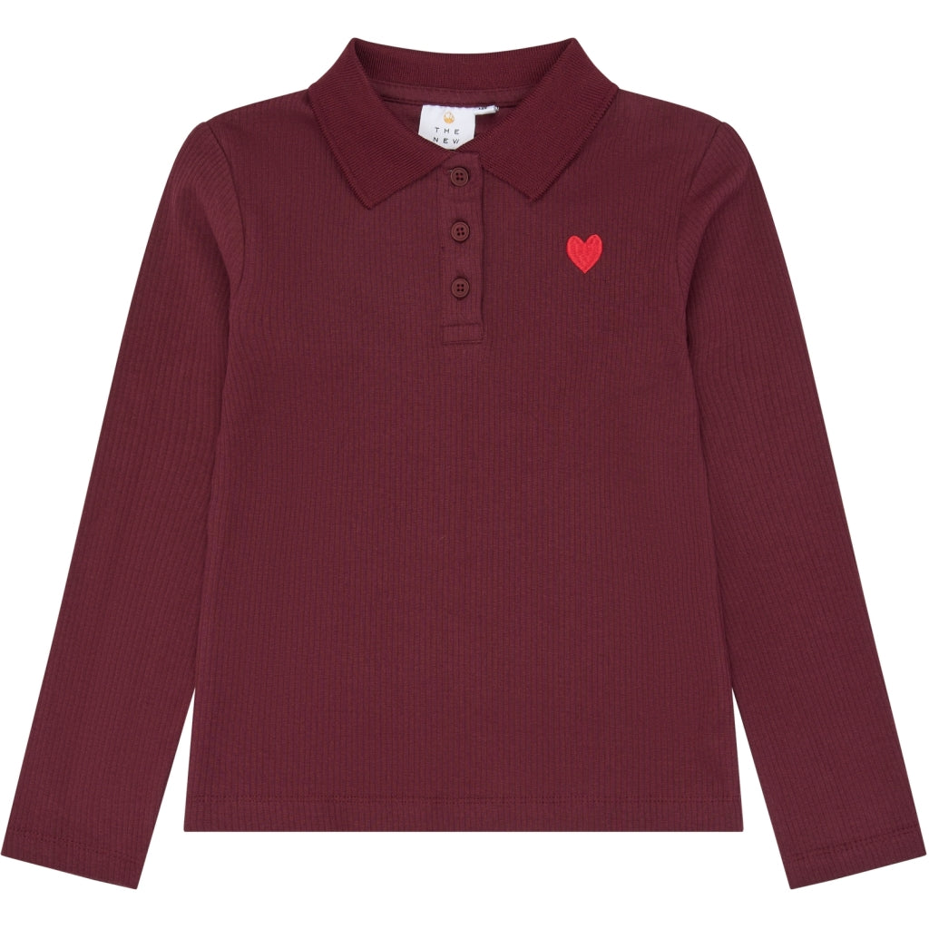 THE NEW TNVarena Long-Sleeved Rib Polo Langærmet bluse Burgundy TN