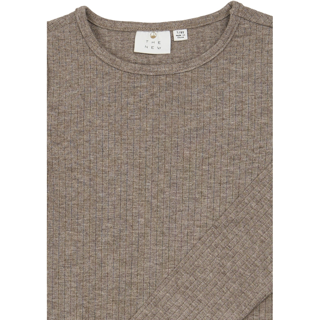 THE NEW TNVeeta Long-Sleeved Rib Bluse Langærmet bluse Taupe Gray TN