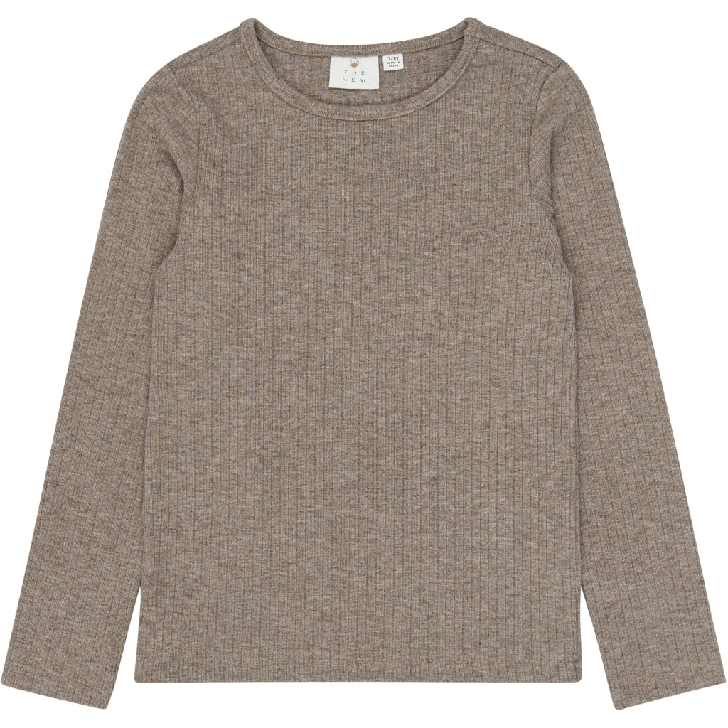 THE NEW TNVeeta Long-Sleeved Rib Bluse Langærmet bluse Taupe Gray TN