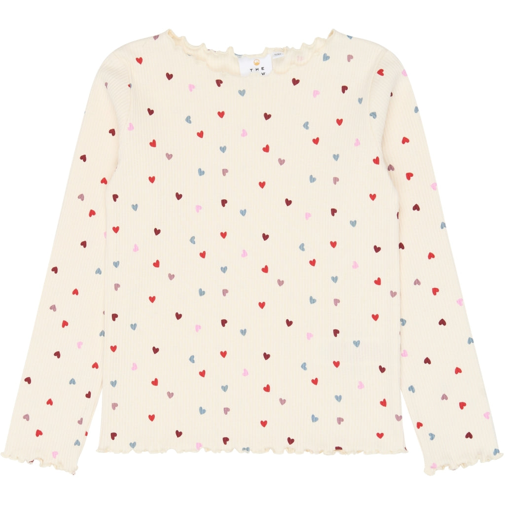THE NEW TNVerina Long-Sleeved Rib Bluse Langærmet bluse Gardenia AOP