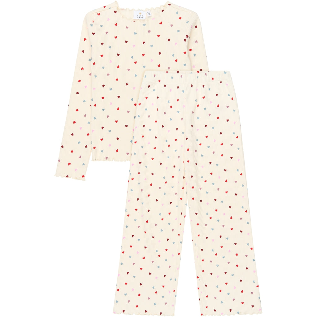 THE NEW TNVerina Long-Sleeved Rib Set Nattøj Gardenia AOP