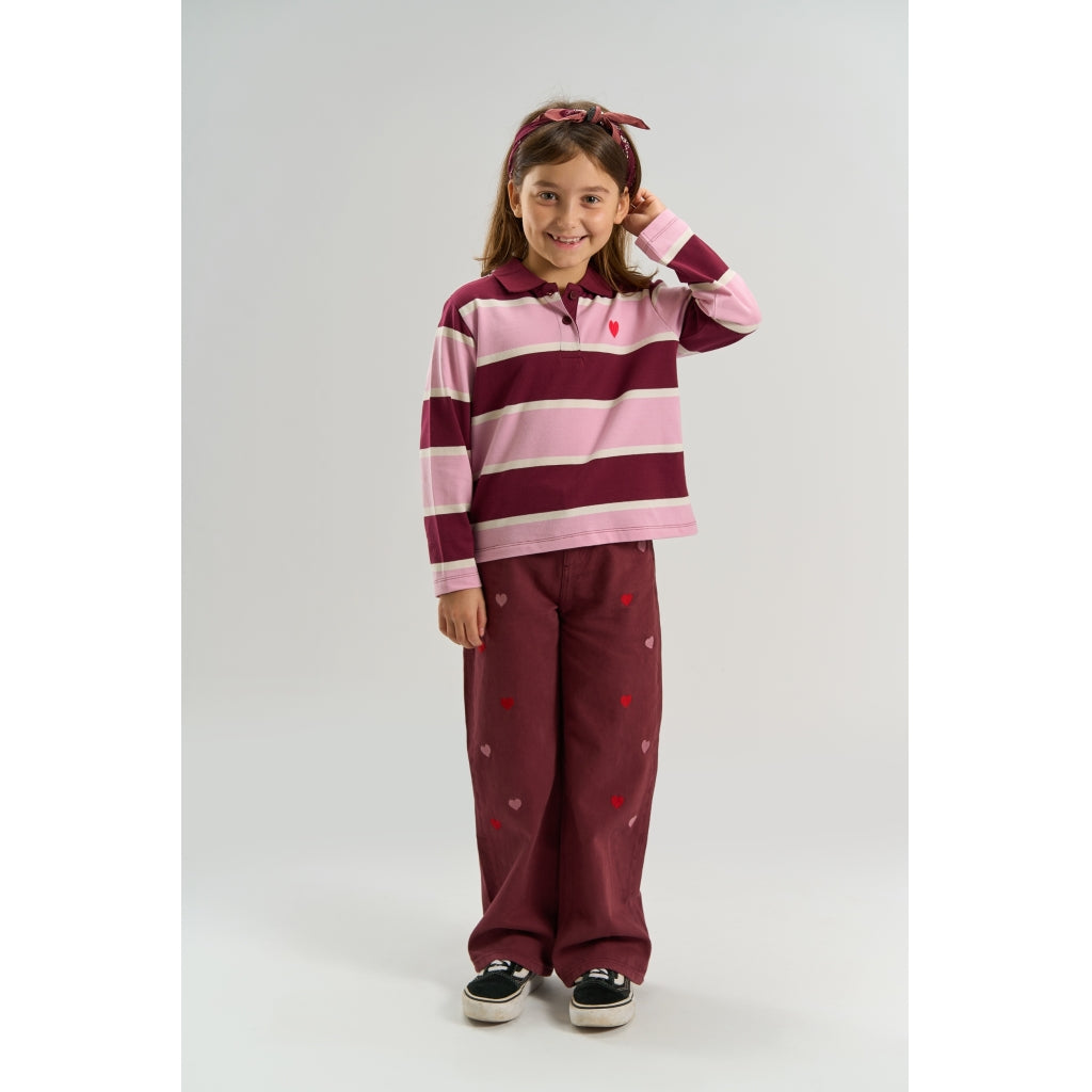 THE NEW TNVidette Oversize Long-Sleeved Pique Polo Langærmet bluse Burgundy Striped TN