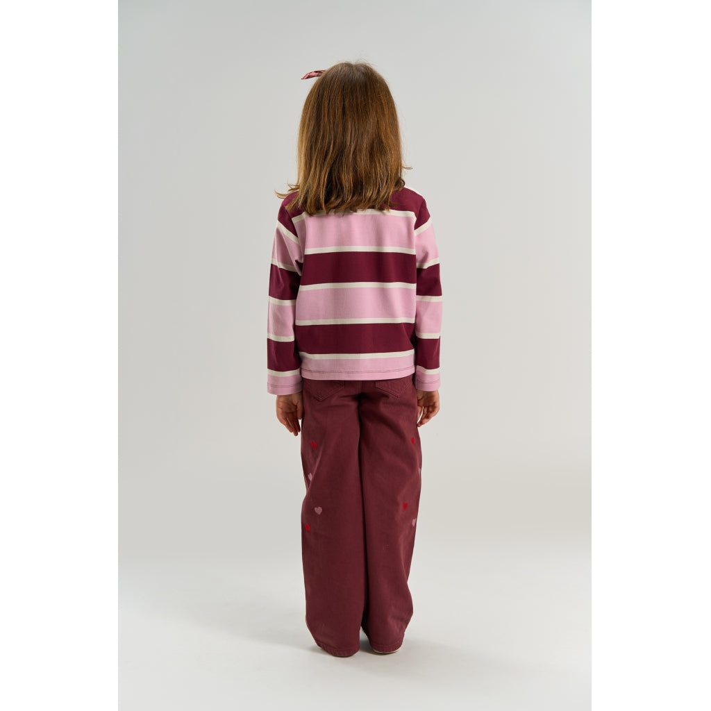 THE NEW TNVidette Oversize Long-Sleeved Pique Polo Langærmet bluse Burgundy Striped TN