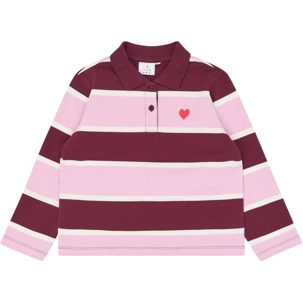 THE NEW TNVidette Oversize Long-Sleeved Pique Polo Langærmet bluse Burgundy Striped TN