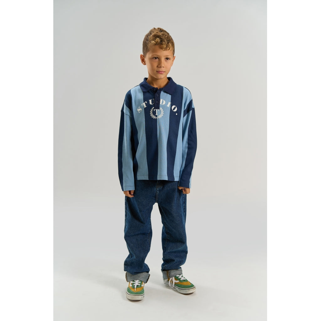 THE NEW TNVudio Oversize Long-Sleeved Polo Langærmet bluse Navy Blazer Striped