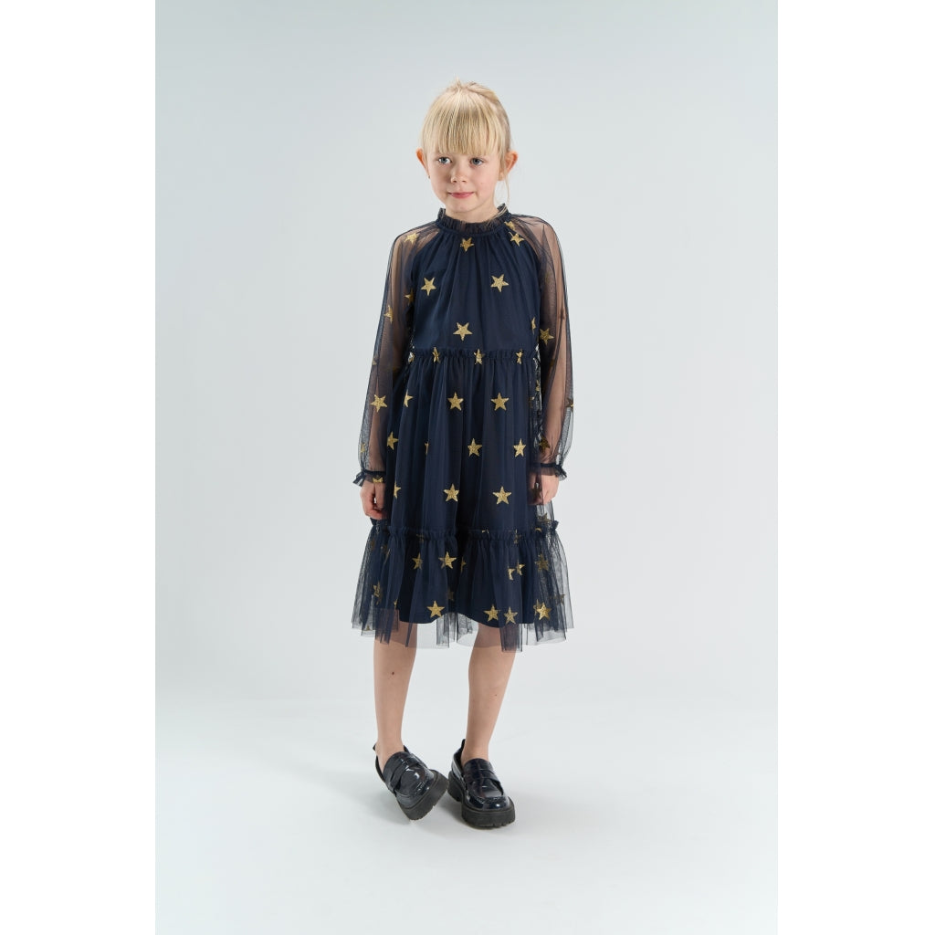 THE NEW TNYudelle Mesh Langærmet Kjole Kjoler Navy Blazer AOP