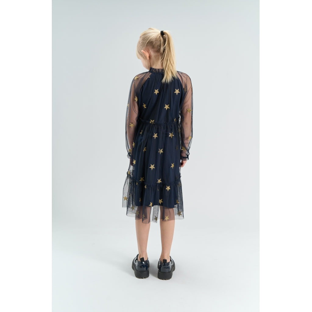 THE NEW TNYudelle Mesh Langærmet Kjole Kjoler Navy Blazer AOP